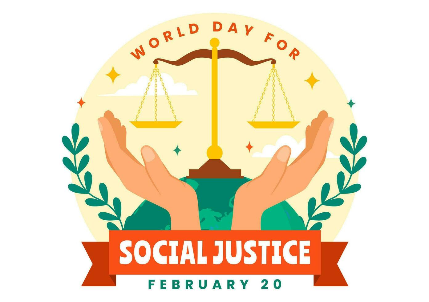 mundo dia do social justiça vetor ilustração em fevereiro 20 com balanças ou martelo para uma somente relação e injustiça proteção dentro fundo