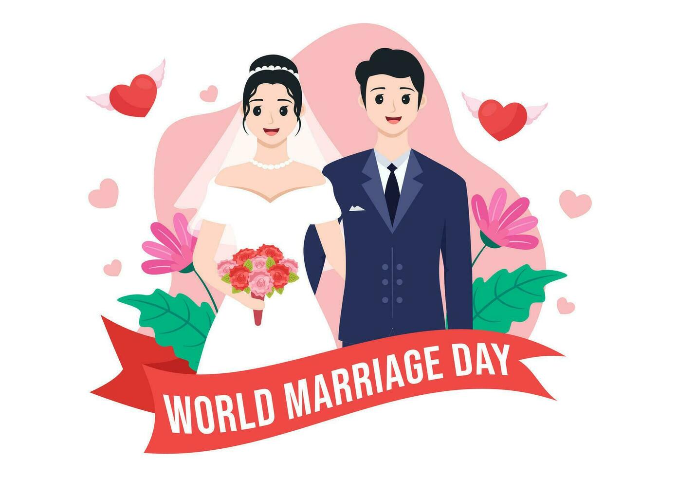 mundo casamento dia vetor ilustração em fevereiro 12 com anel do amor símbolo para enfatizar a beleza e fidelidade do uma parceiro dentro desenho animado fundo