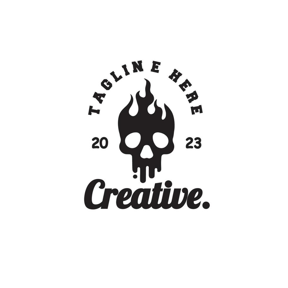 Projeto logotipo vintage fogo crânio vetor ilustração