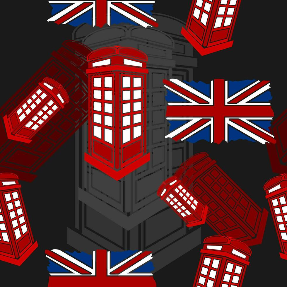 editável Sombrio fundo três quartos Visão Inglês Telefone cabine vetor ilustração com União jack bandeira dentro plano estilo Como desatado padronizar para Inglaterra cultura tradição e história