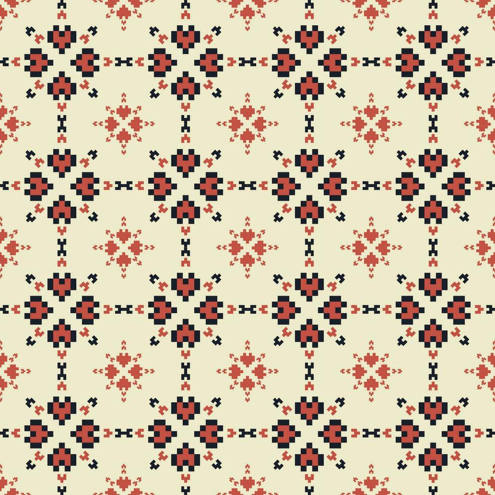 geométrico floral forma pixel rede padronizar. geométrico floral bordado quadrado rede desatado padronizar. geométrico pixel padronizar usar para tecido, têxtil, casa decoração elementos, estofamento, etc. vetor