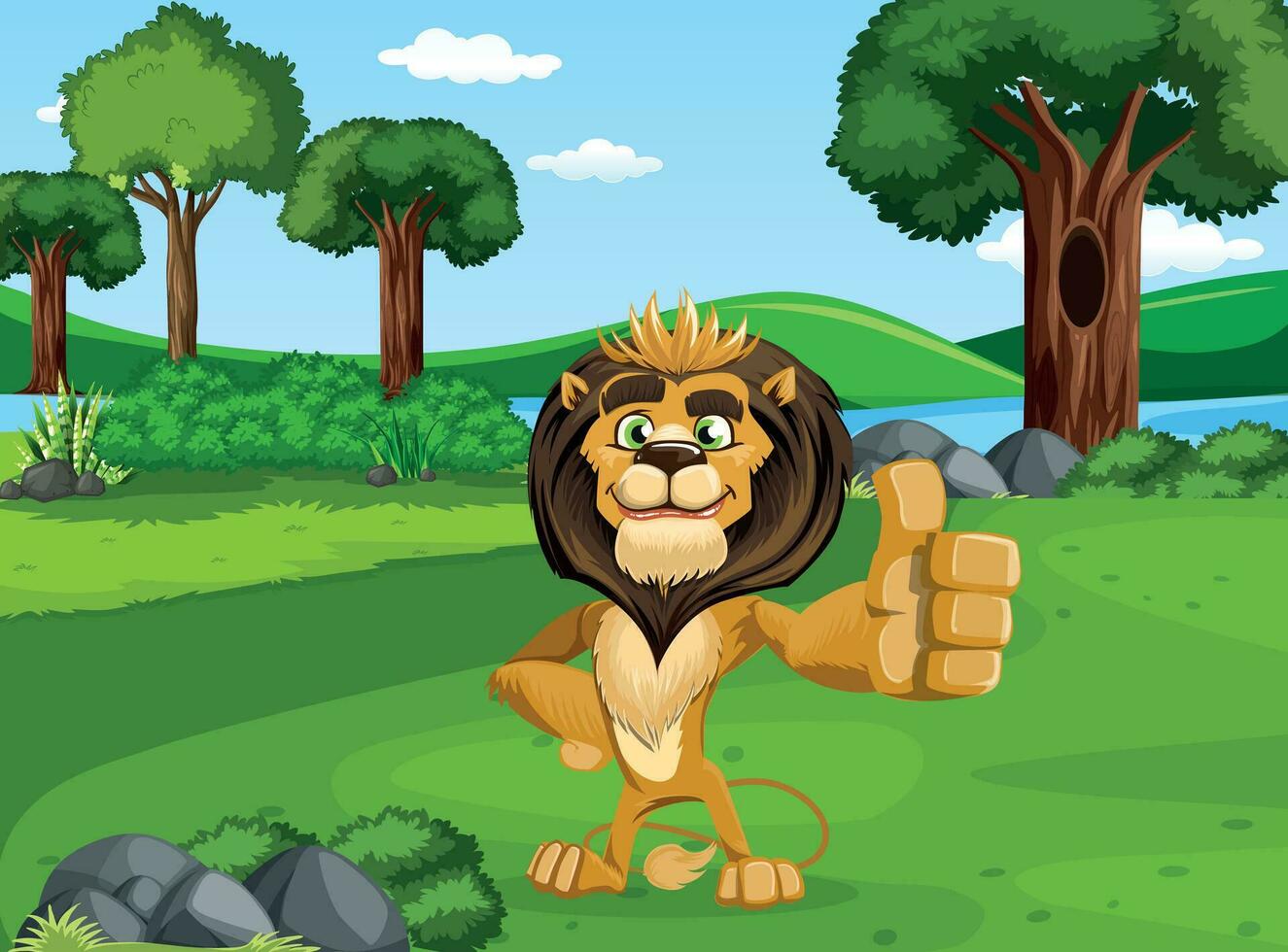 selva rei leão desenho animado trabalhos vetor