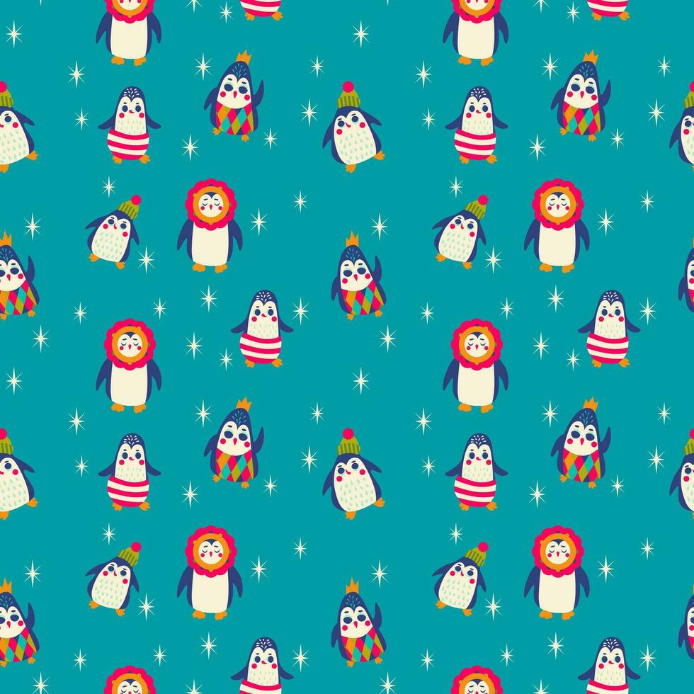 bebê desatado vetor padronizar. bonitinho, desenho animado pinguins. crianças textura para tecido, têxtil, roupas, invólucro papel, papel de parede. vetor ilustração dentro pastel, retro cores