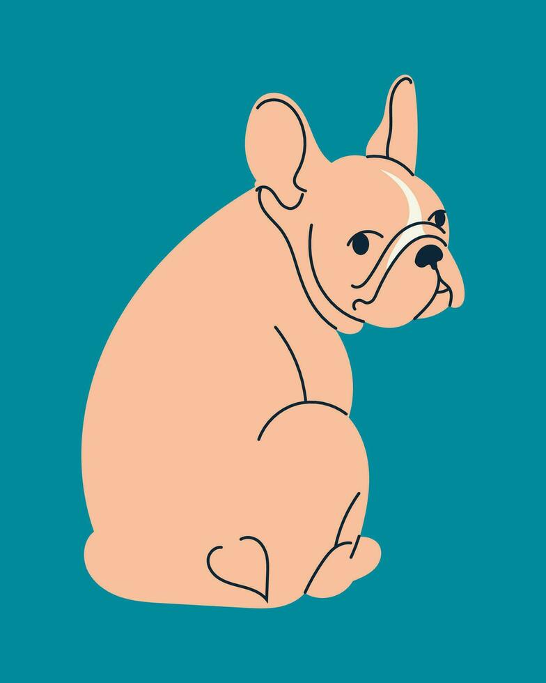 francês ou Inglês buldogue filhote de cachorro. fofa filhote de cachorro. desenho animado estilo. mão desenhado na moda vetor ilustração. logotipo, imprimir, poster modelo