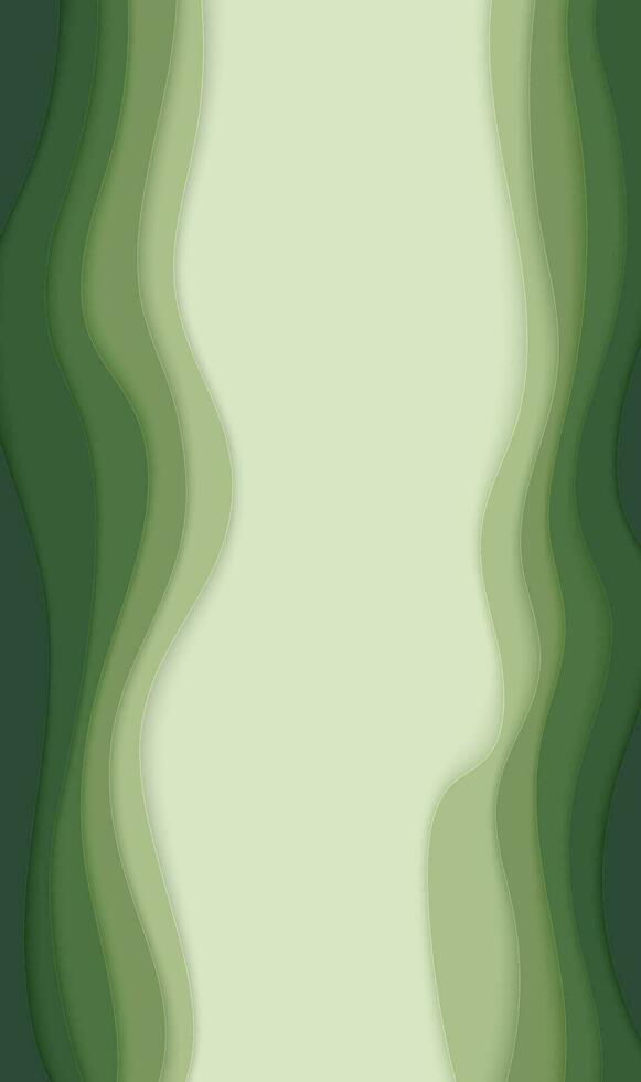 profundo floresta verde ondas, vertical papel arte bandeira. natureza vegetação cor poster modelo dentro papercut estilo. vetor ilustração eps 10.