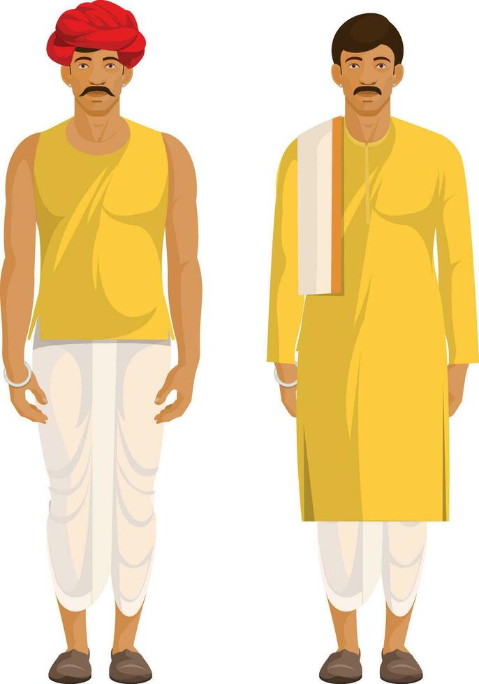 indiano Vila homens, indiano homem dentro tradicional roupas vetor