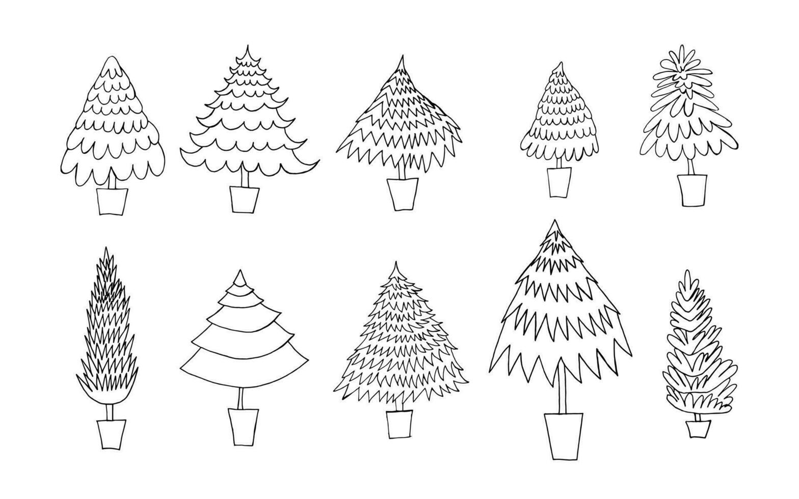 rabisco Natal árvore definir. simples Natal árvore doodle. pinho árvore ilustração. vetor estoque ilustração.