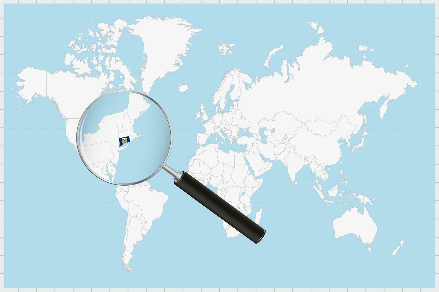 ampliação vidro mostrando uma mapa do Connecticut em uma mundo mapa. vetor