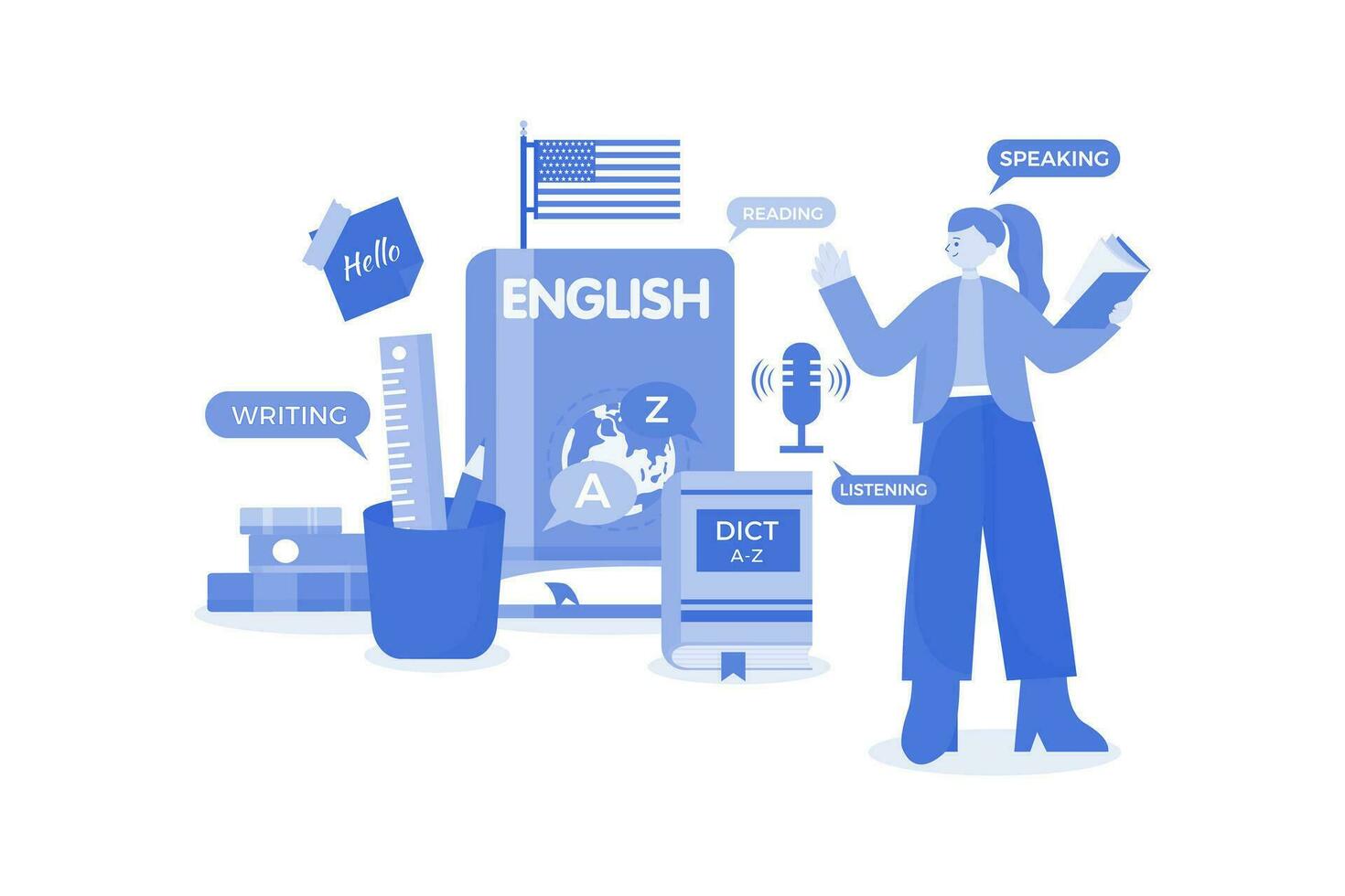 Inglês lição ilustração conceito em uma branco fundo vetor