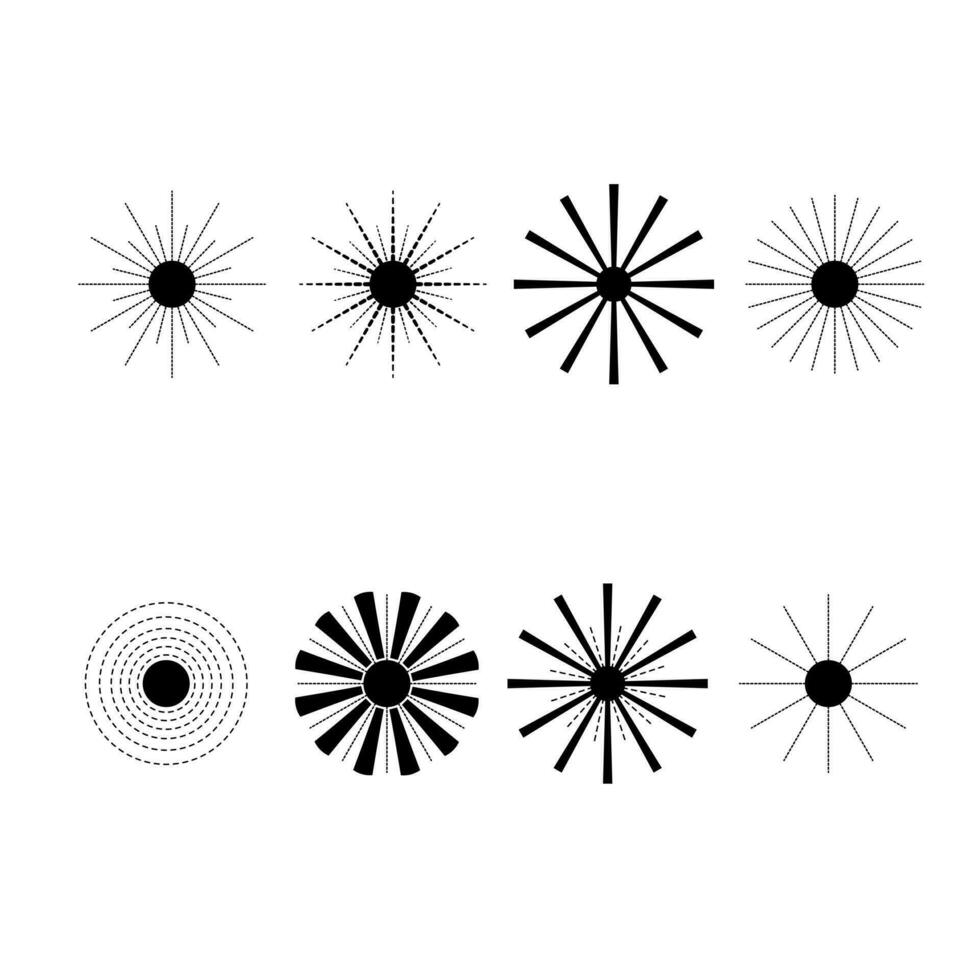 gráfico Sol conjunto diferente estilos, Sol símbolo astrológico símbolos, vetor ilustração
