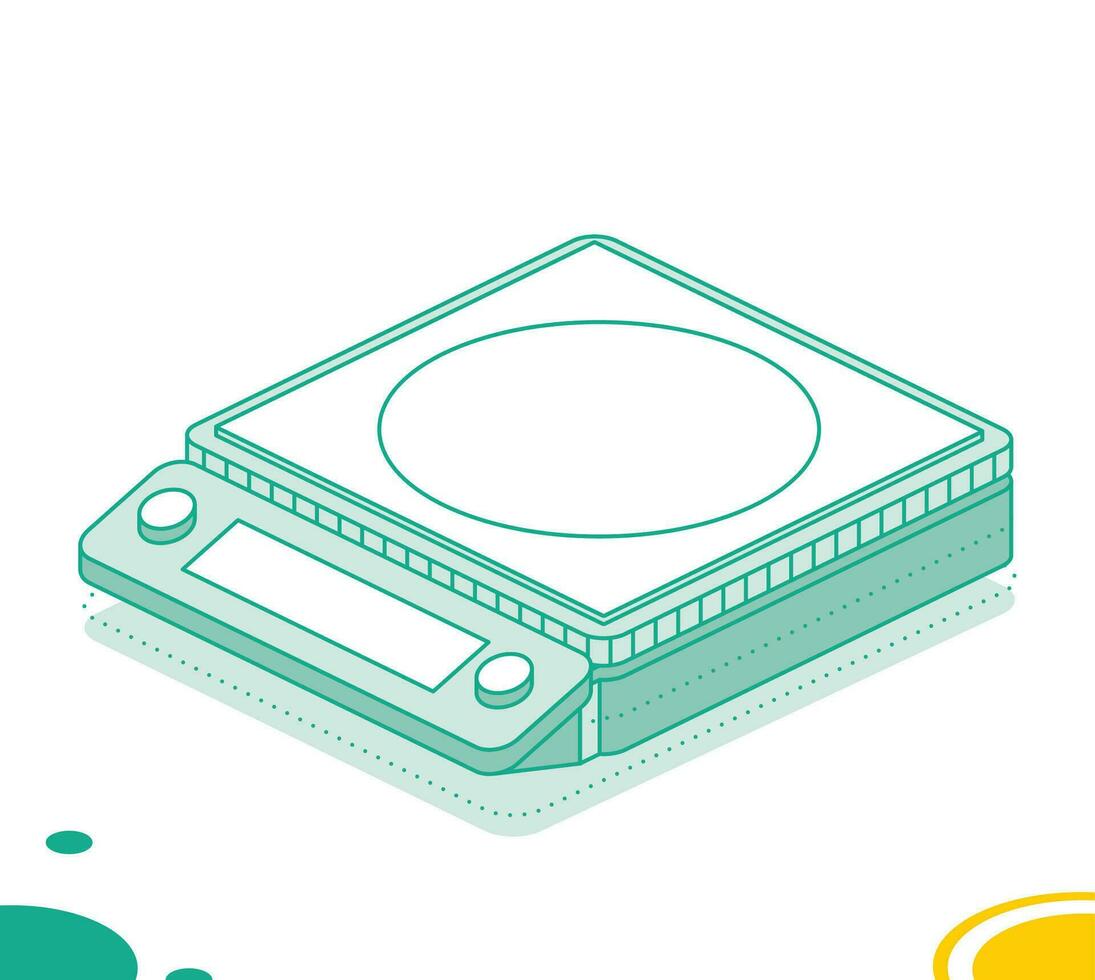 digital doméstico Comida escala com tirar mostrar. isométrico esboço objeto isolado em branco fundo. ícone para rede. vetor