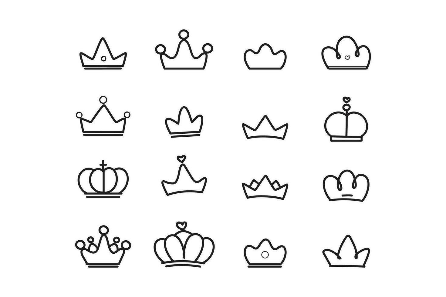 coroa mão desenhar conjunto de doodle rainha e rei assinar logotipo vetor