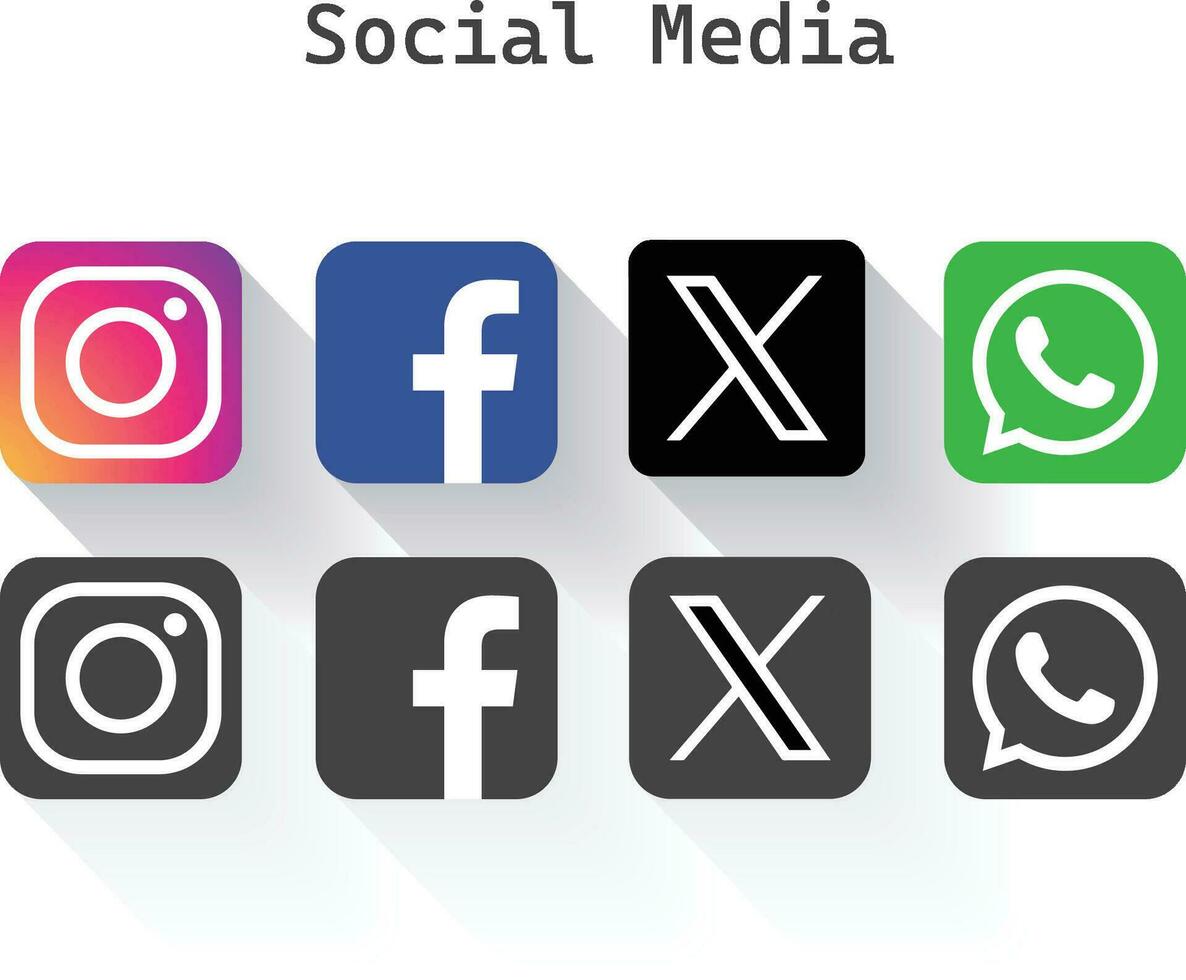 Facebook, Instagram, Twitter, Whatsapp, mensageiro e de outros social meios de comunicação logotipos. vetor
