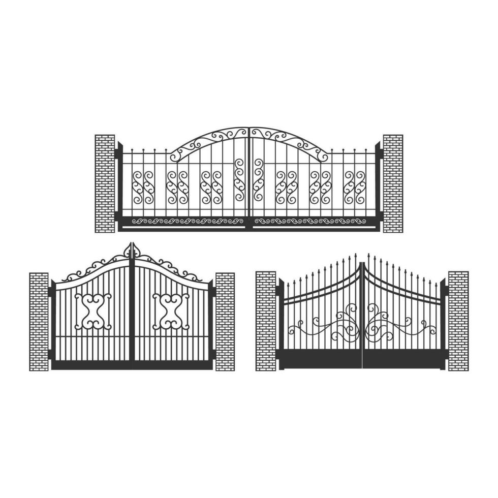 forjado forjado ferro cerca portão com enfeite decoração vetor
