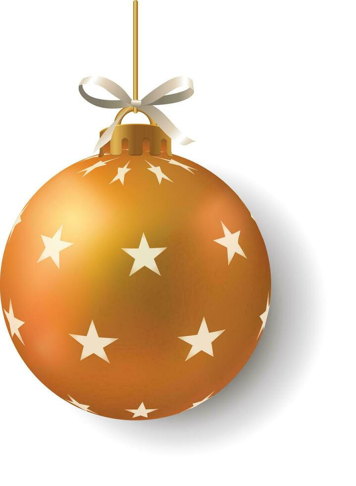 Natal bola com fita e arco, dourado natal bola suspensão em uma dourado cadeia vetor