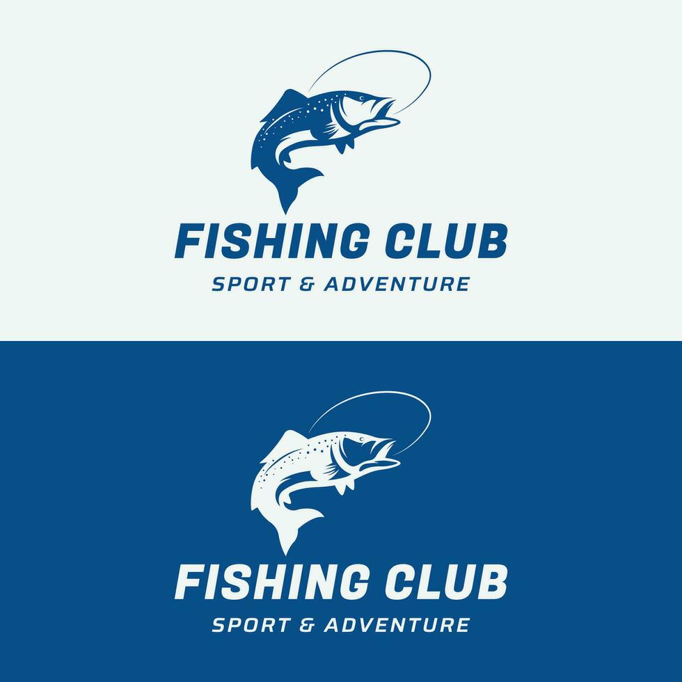 pescaria clube logotipo Projeto com criativo pescador e pulando peixe. vetor