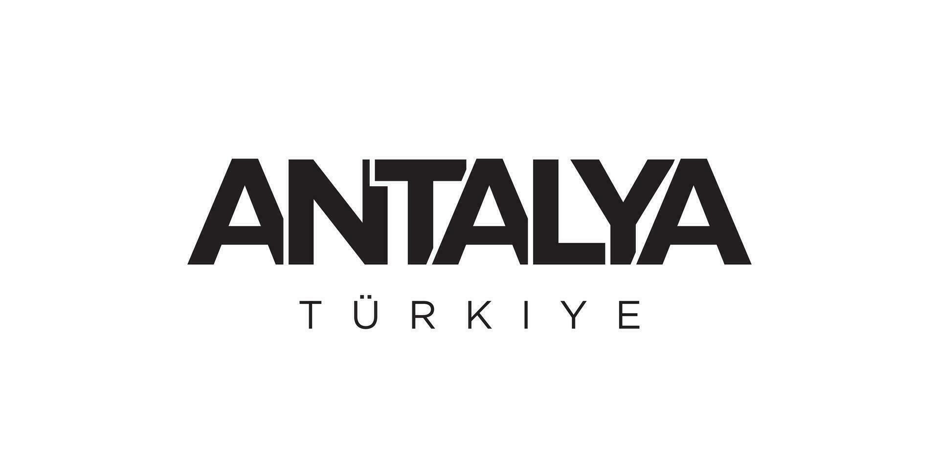 Antalya dentro a Peru emblema. a Projeto características uma geométrico estilo, vetor ilustração com negrito tipografia dentro uma moderno Fonte. a gráfico slogan rotulação.
