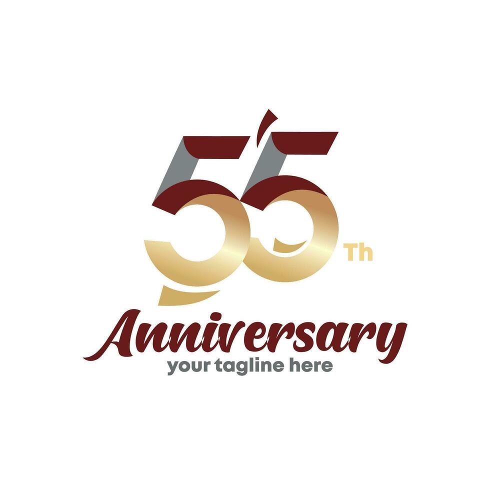 55 anos aniversário vetor número ícone, aniversário logotipo rótulo, preto, branco e cores com listra número