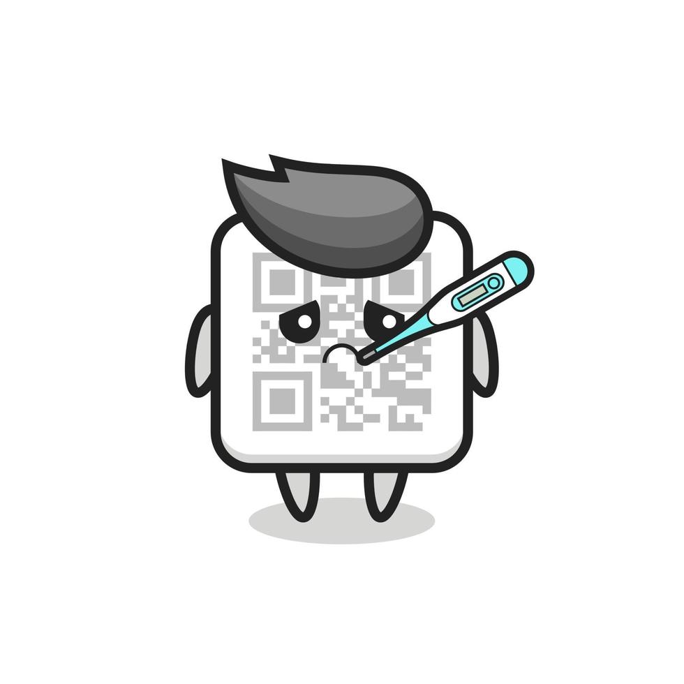 personagem mascote do código qr com quadro febril vetor