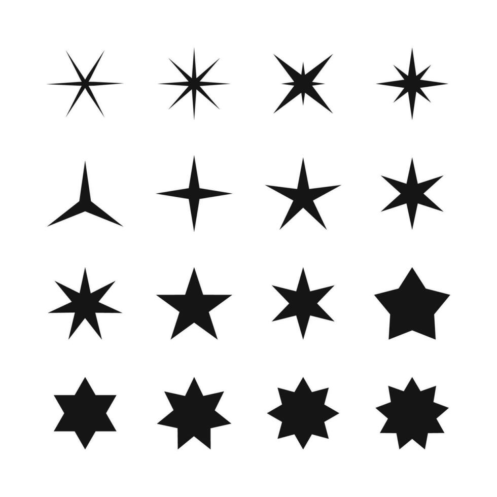 Estrela ícones vetor definir. cintilante estrelas, brilhando explodido. Natal vetor símbolos. conjunto do diferente forma estrelas ícones para Projeto.