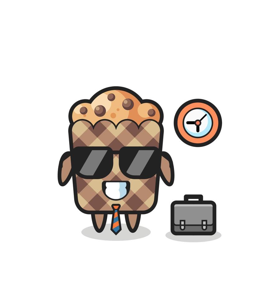 desenho animado mascote de muffin como empresário vetor