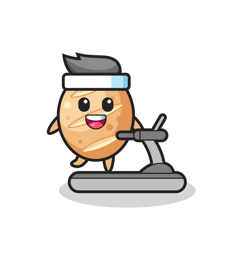 personagem de desenho animado de pão francês andando na esteira vetor