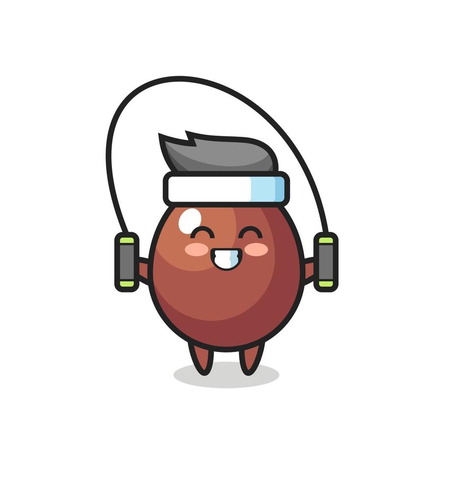 Desenho de personagem de ovo de chocolate com corda de pular vetor
