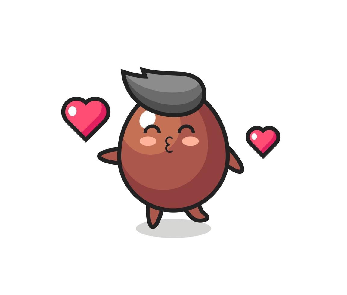 Desenho de personagem de ovo de chocolate com gesto de beijo vetor