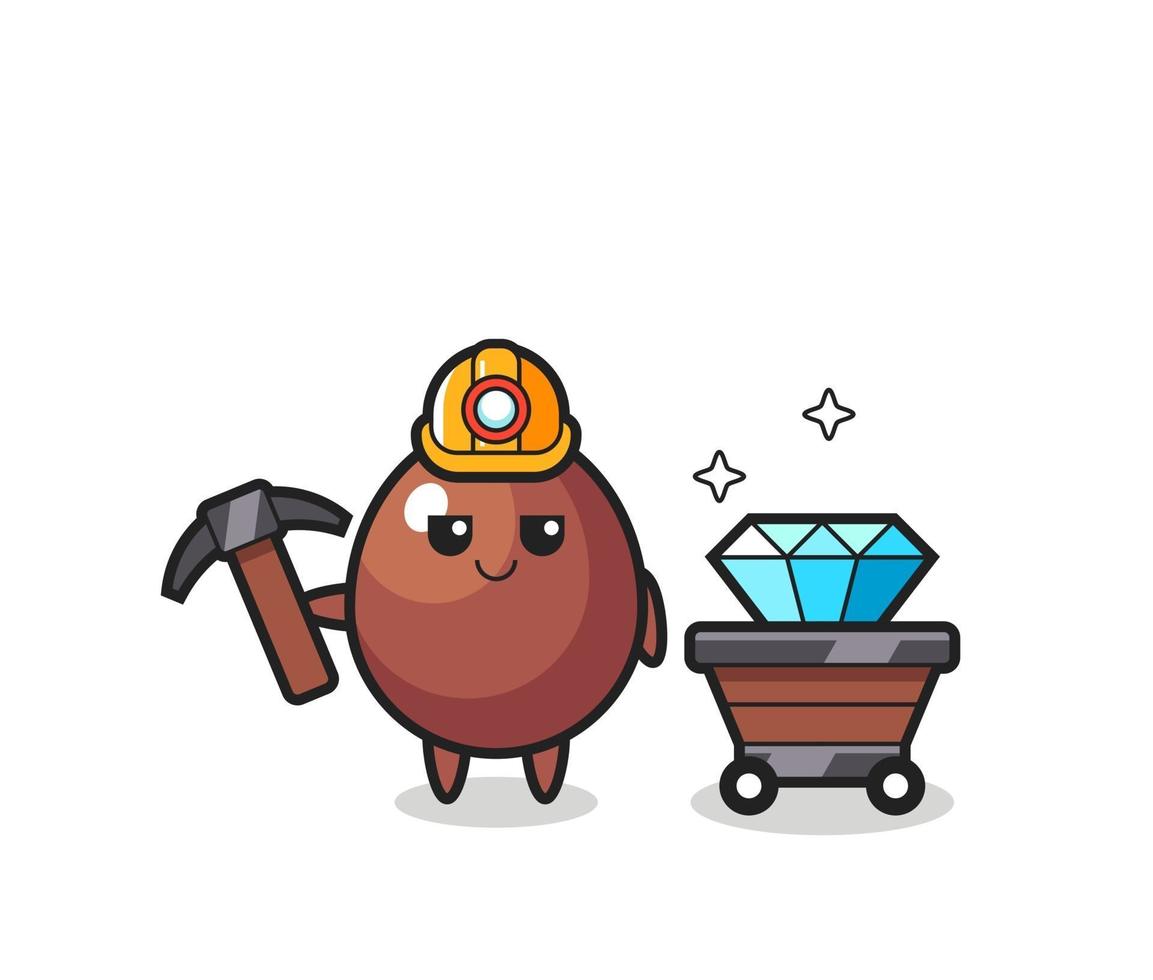 ilustração do personagem de ovo de chocolate como um mineiro vetor