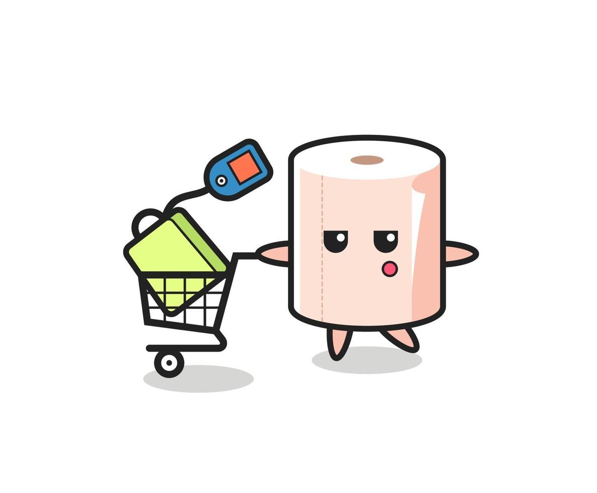 Desenho de ilustração de rolo de tecido com um carrinho de compras vetor