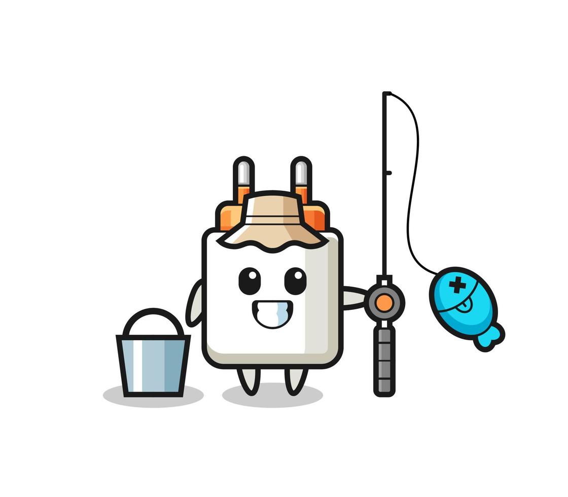 personagem mascote do adaptador de energia como um pescador vetor