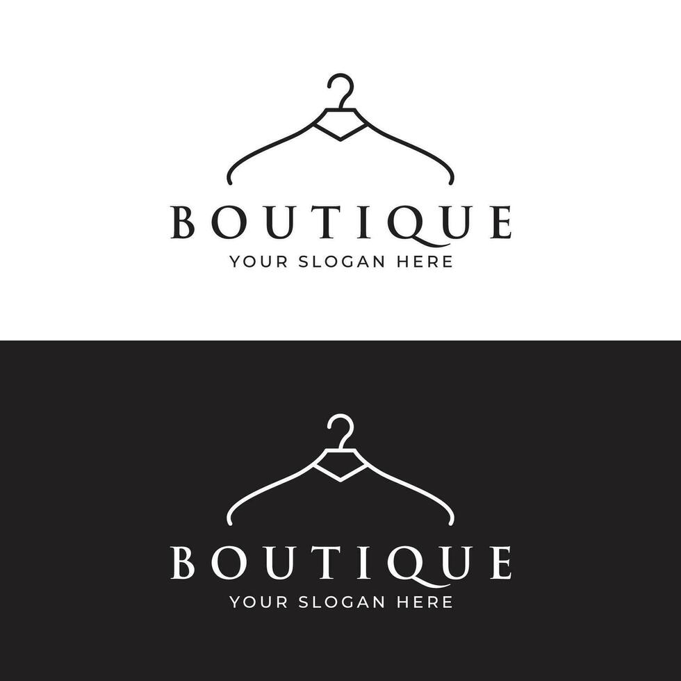 simples casaco cabide logotipo modelo Projeto com criativo ideia.logotipo para negócios, butique, moda, beleza. vetor