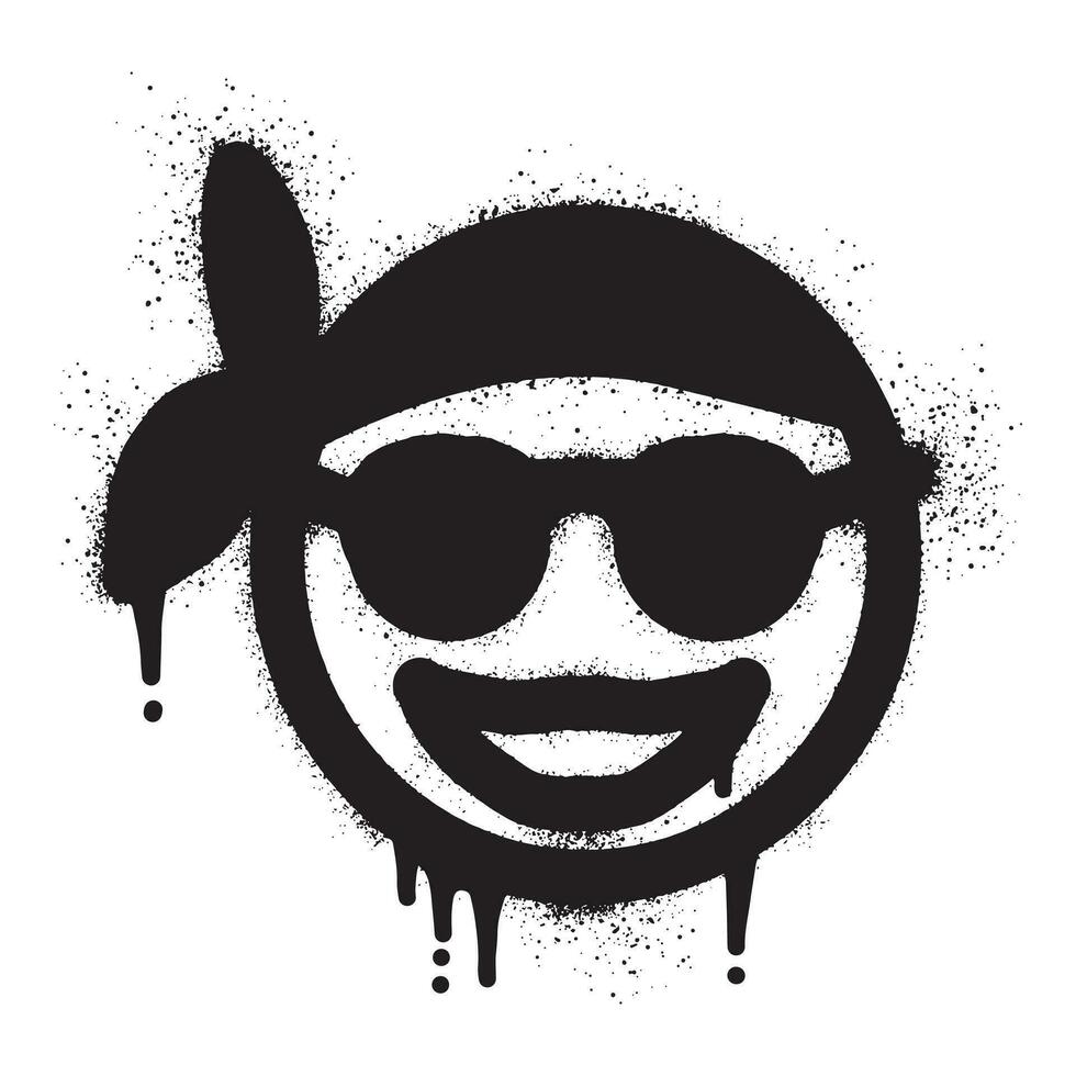 grafite emoticon sorridente face vestindo bandana com spray pintura vetor