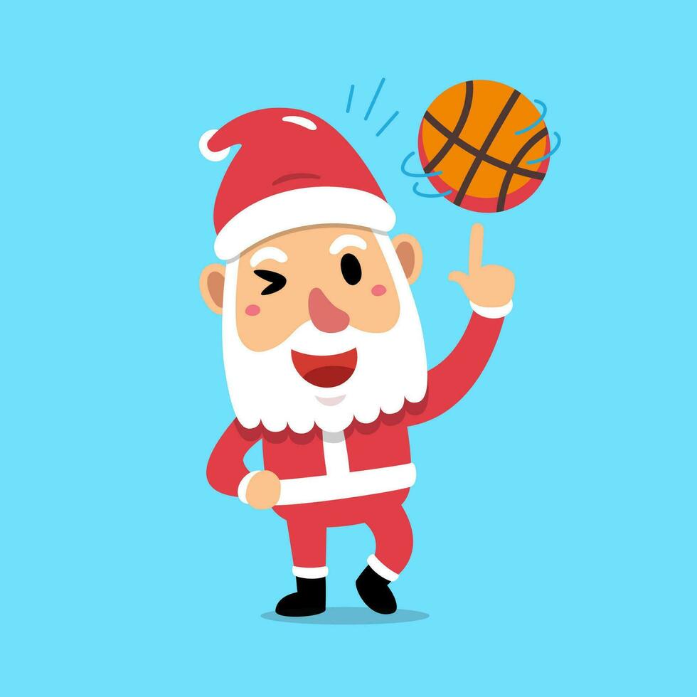 desenho animado personagem santa claus jogando basquetebol vetor