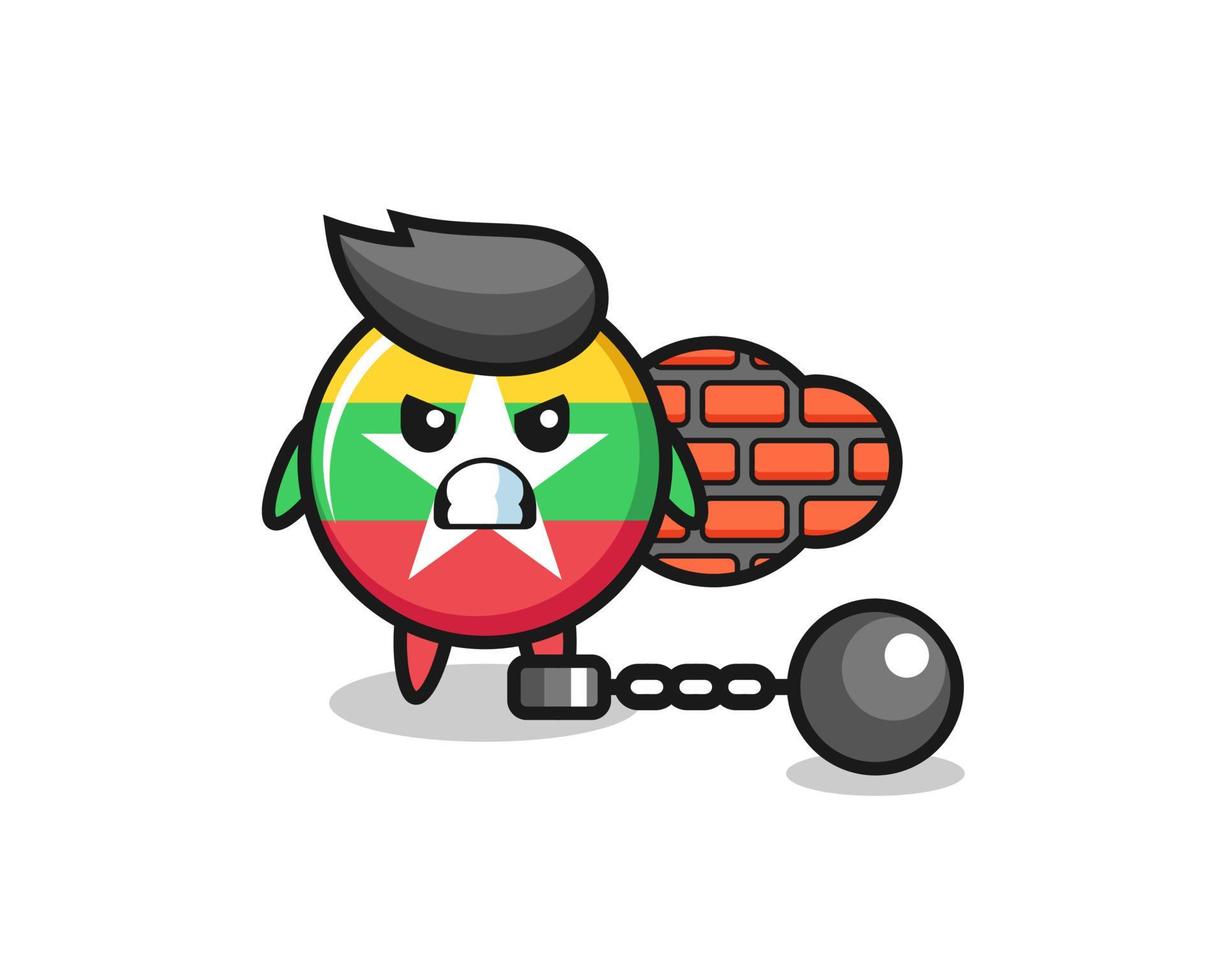 personagem mascote da bandeira da myanmar como prisioneiro vetor