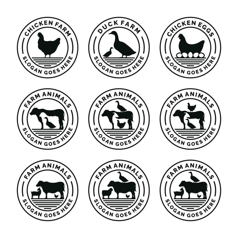 Fazenda animais logotipo conjunto vetor ilustração. gado logotipo conjunto