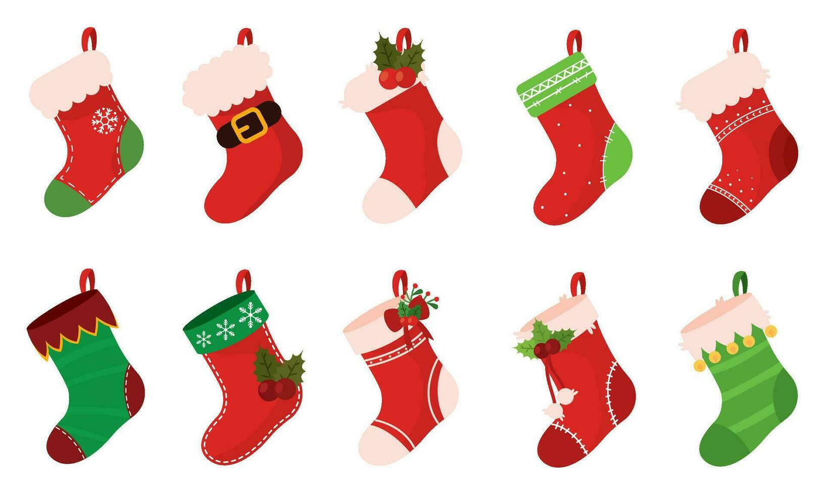 conjunto do Natal meias ícones vetor ilustração