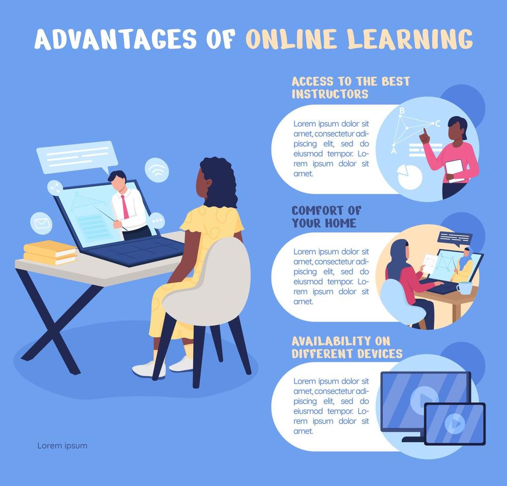 Vantagens do modelo de infográfico de vetor de cores planas de aprendizagem on-line