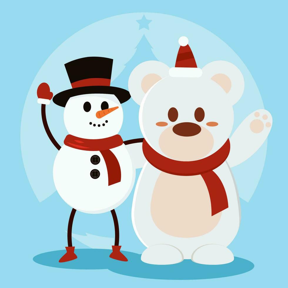 fofa Natal polar Urso e boneco de neve personagens vetor ilustração