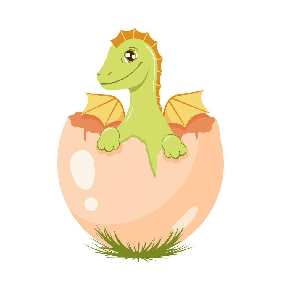 fofa dinossauro, bebê com asas dentro a ovo. a Dragão. vetor ilustração. crianças desenho.