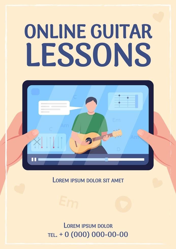 modelo de vetor plano de cartaz de aulas de guitarra online
