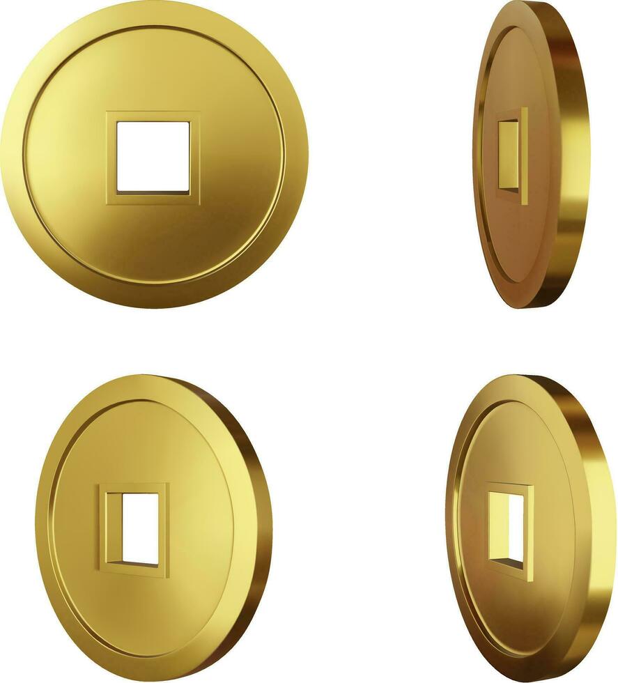 conjunto do ouro moedas. chinês Novo ano 3d moedas. isolado realista dourado moedas vetor