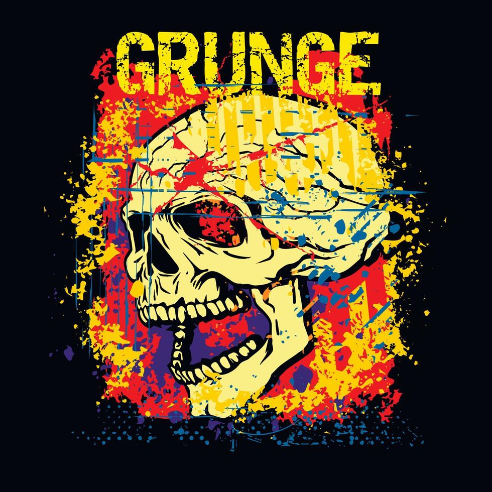 sinal gótico com crânio, camisetas com design vintage grunge vetor