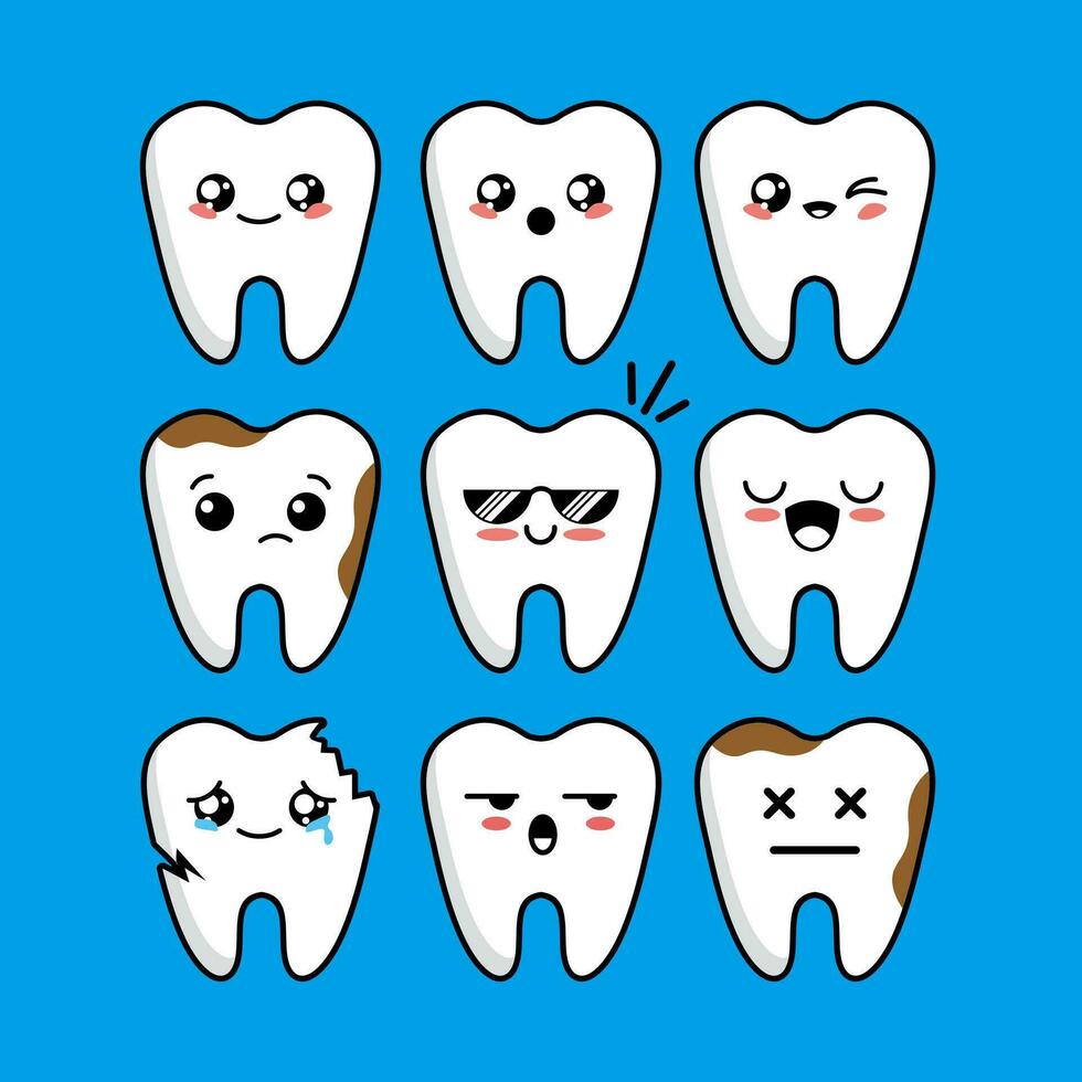 conjunto desenho animado do fofa dentes personagens projeto, dentes ícone ilustração modelo vetor