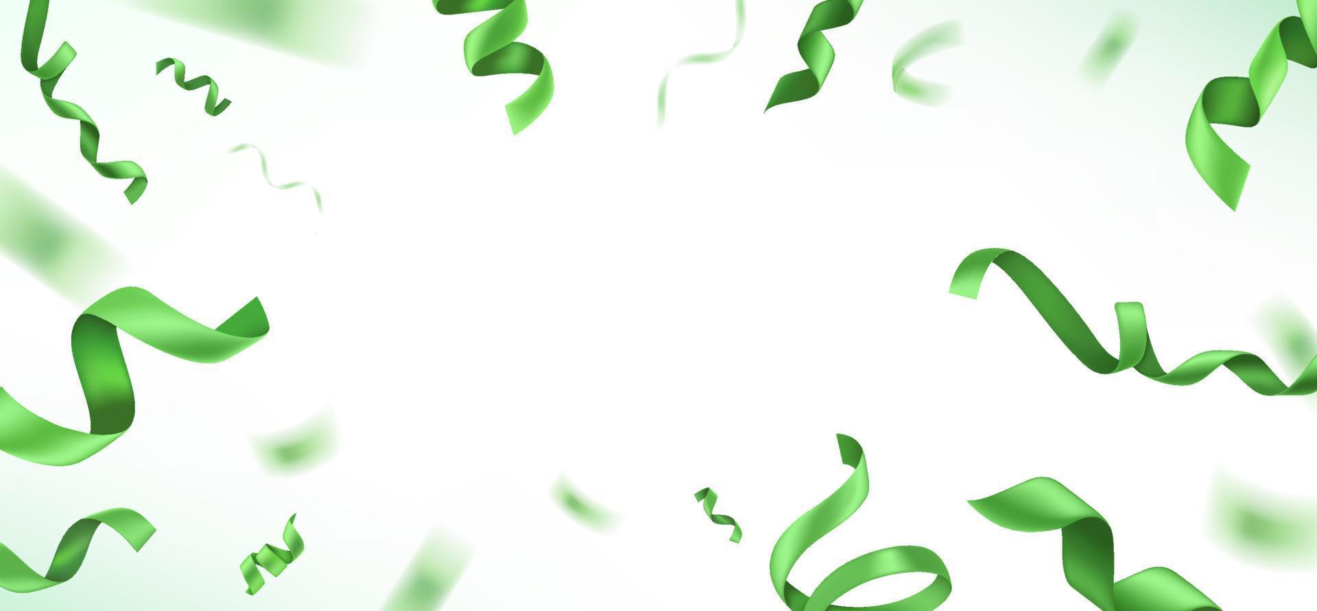 seda verde voando com fitas no fundo brilhante. ilustração vetorial realista com espaço de cópia. modelo de banner vetor