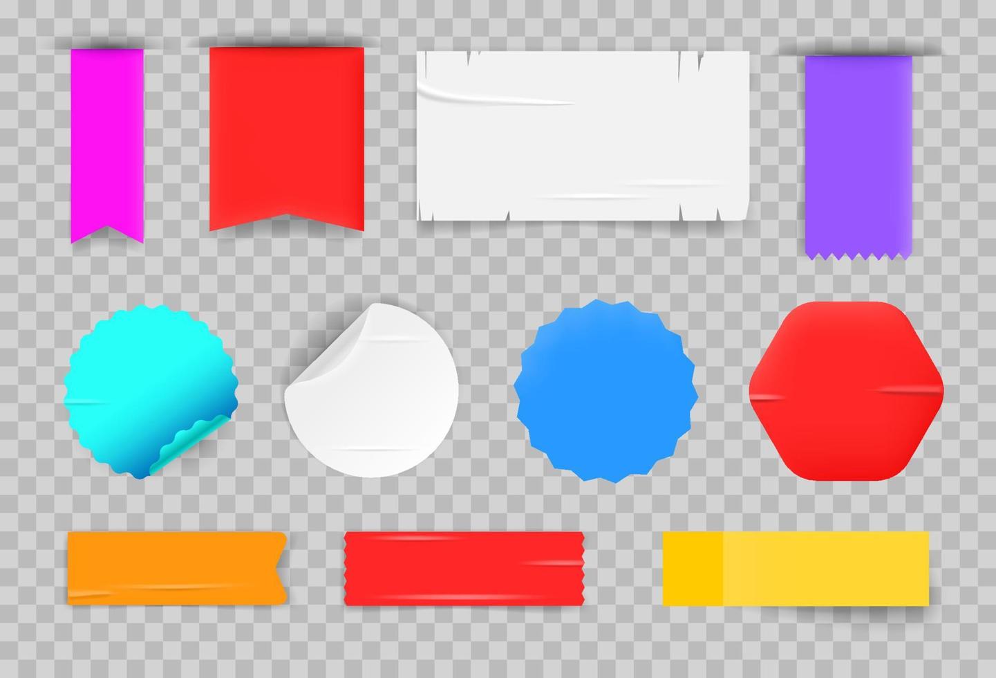 conjunto de vetores de adesivos de cores diferentes isolado em fundo transparente