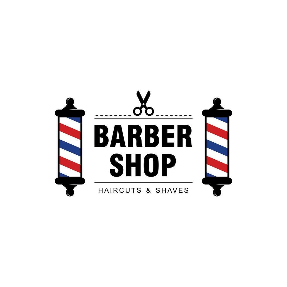 simples barbearia logotipo Projeto com luminária e tesouras vetor