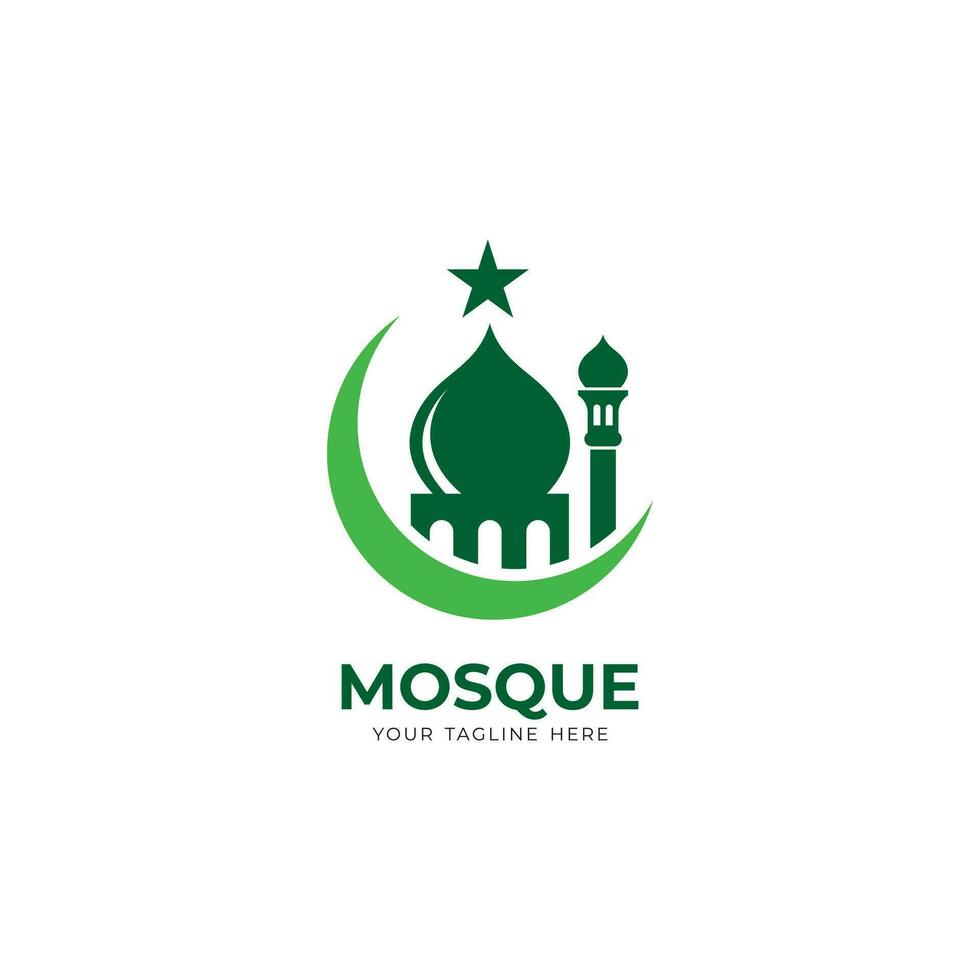 simples verde mesquita logotipo projeto, moderno islâmico logotipo com mesquita, lua e Estrela forma ilustração vetor