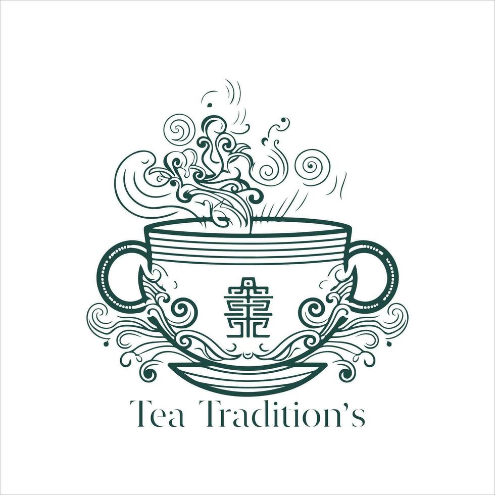 ilustração do ervas tradicional chá. chá xícara, chá folhas. oriental, chinês chá logotipo modelo. vetor imagem eps 10. plano minimalista estilo.