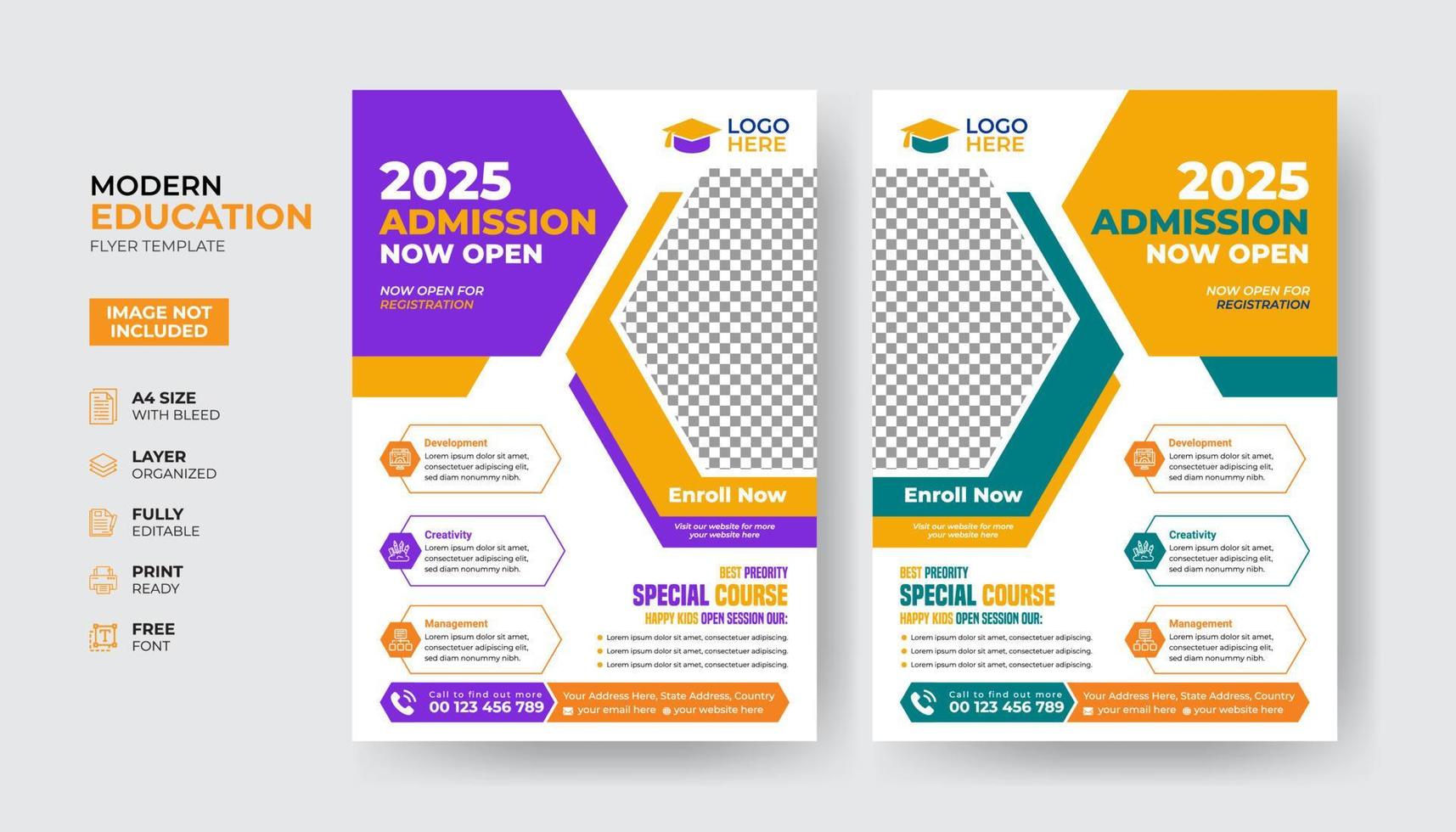 modelo de cartaz de panfleto de admissão criativo e moderno online para crianças vetor